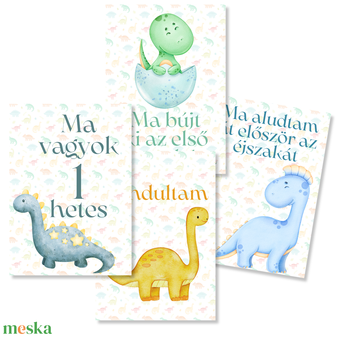 Mérföldkő kártyák - Dinós (11x15 cm) - baba - mama - babafotózás - baba mérföldkő kártyák - Meska.hu