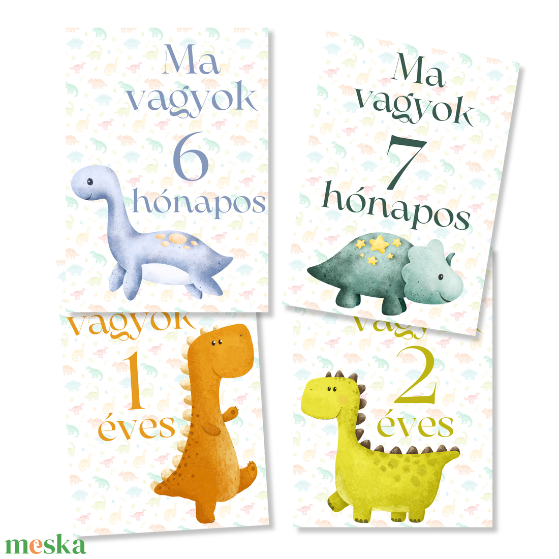 Mérföldkő kártyák - Dinós (11x15 cm) - baba - mama - babafotózás - baba mérföldkő kártyák - Meska.hu