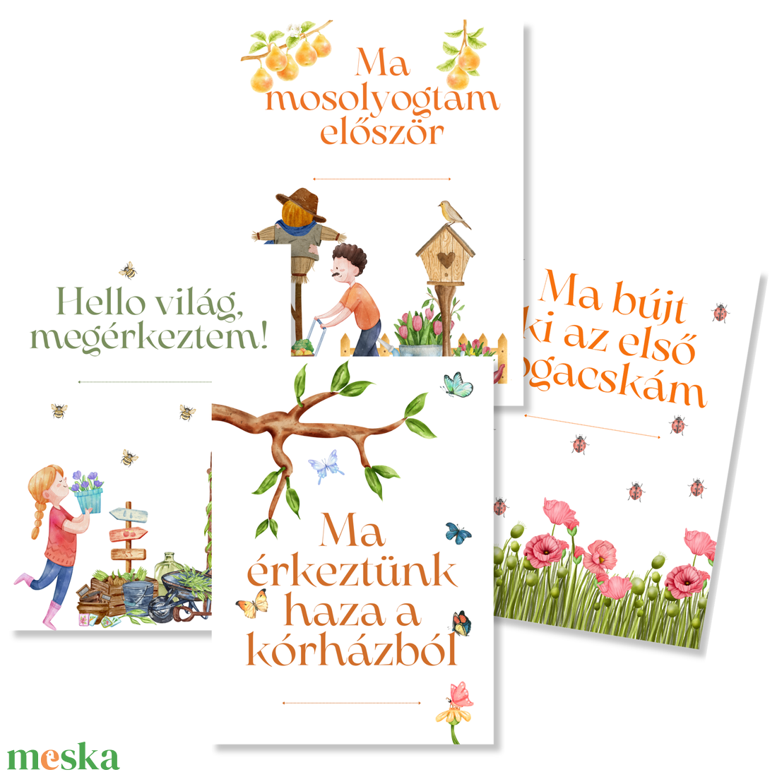 Mérföldkő kártyák - Garden (11x15 cm) - baba - mama - babafotózás - baba mérföldkő kártyák - Meska.hu