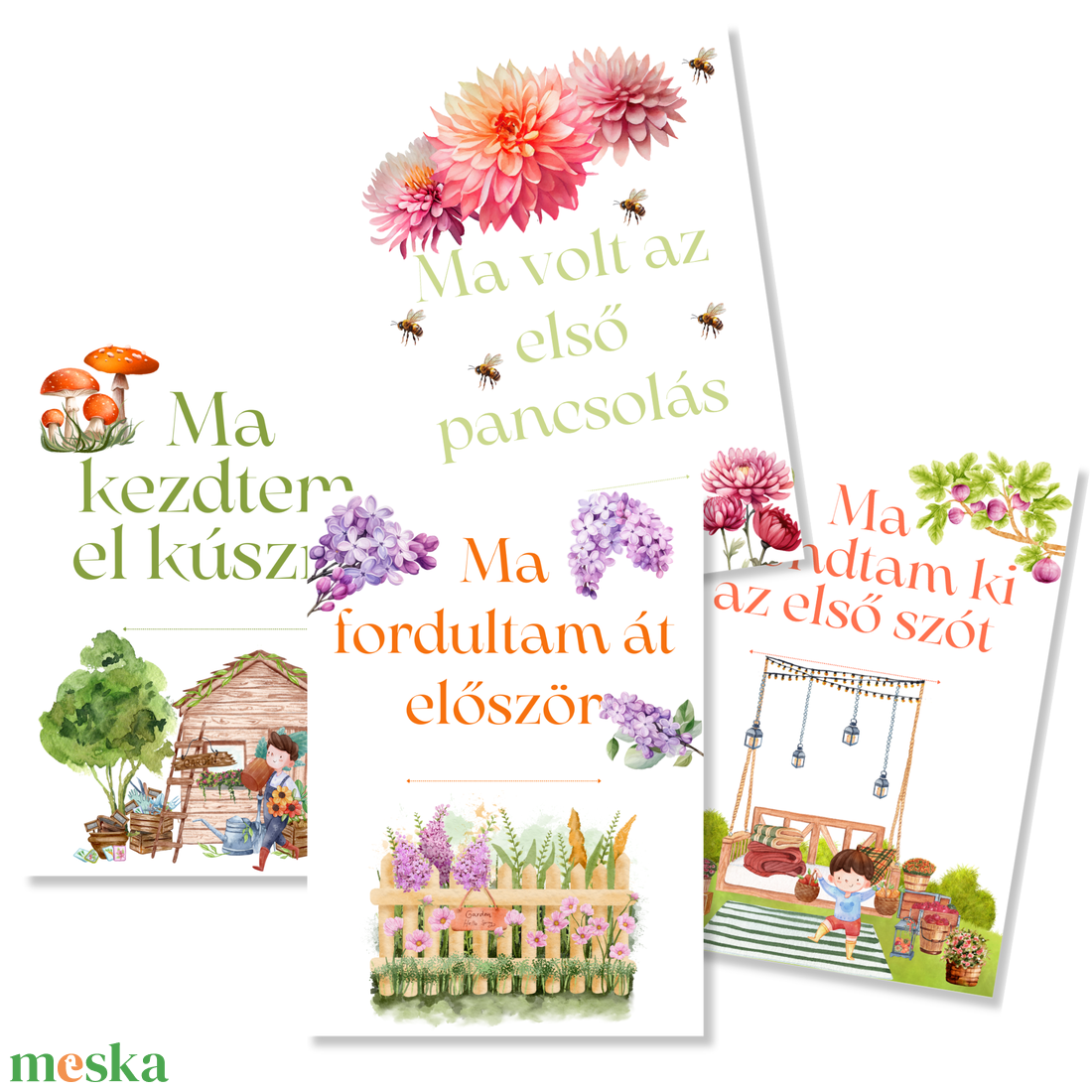 Mérföldkő kártyák - Garden (11x15 cm) - baba - mama - babafotózás - baba mérföldkő kártyák - Meska.hu