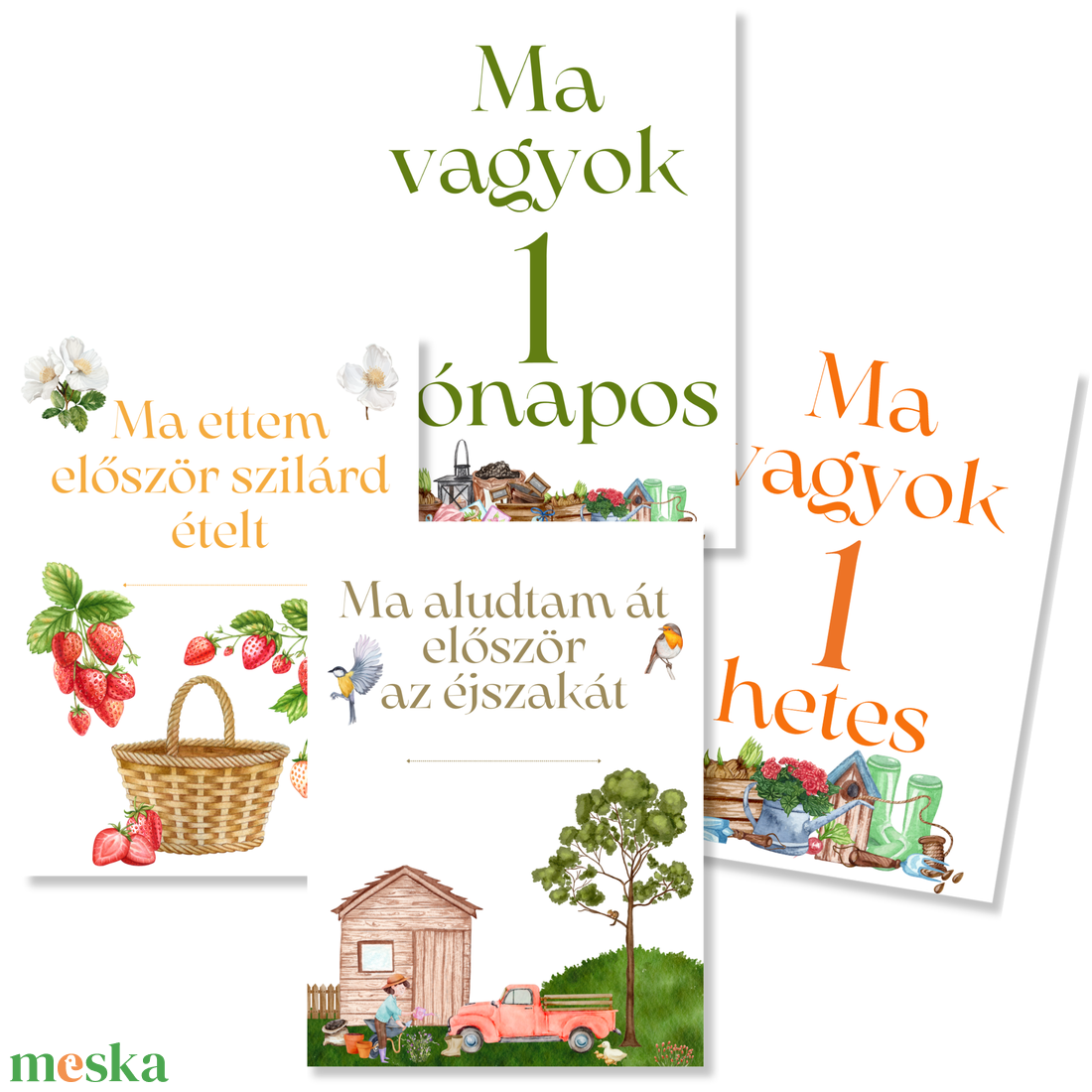 Mérföldkő kártyák - Garden (11x15 cm) - baba - mama - babafotózás - baba mérföldkő kártyák - Meska.hu