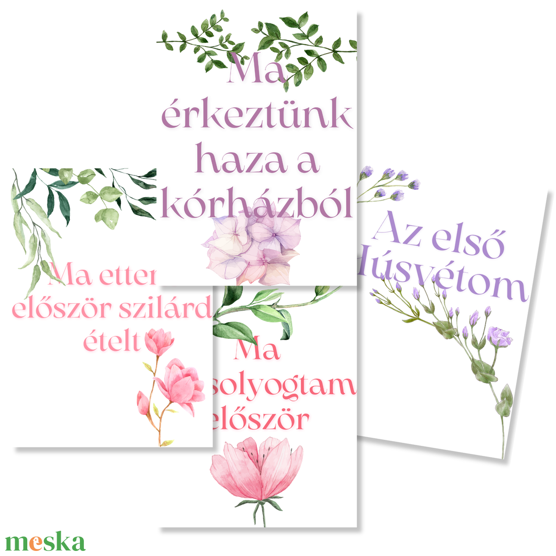 Mérföldkő kártyák - Flowers (11x15 cm) - baba - mama - babafotózás - baba mérföldkő kártyák - Meska.hu