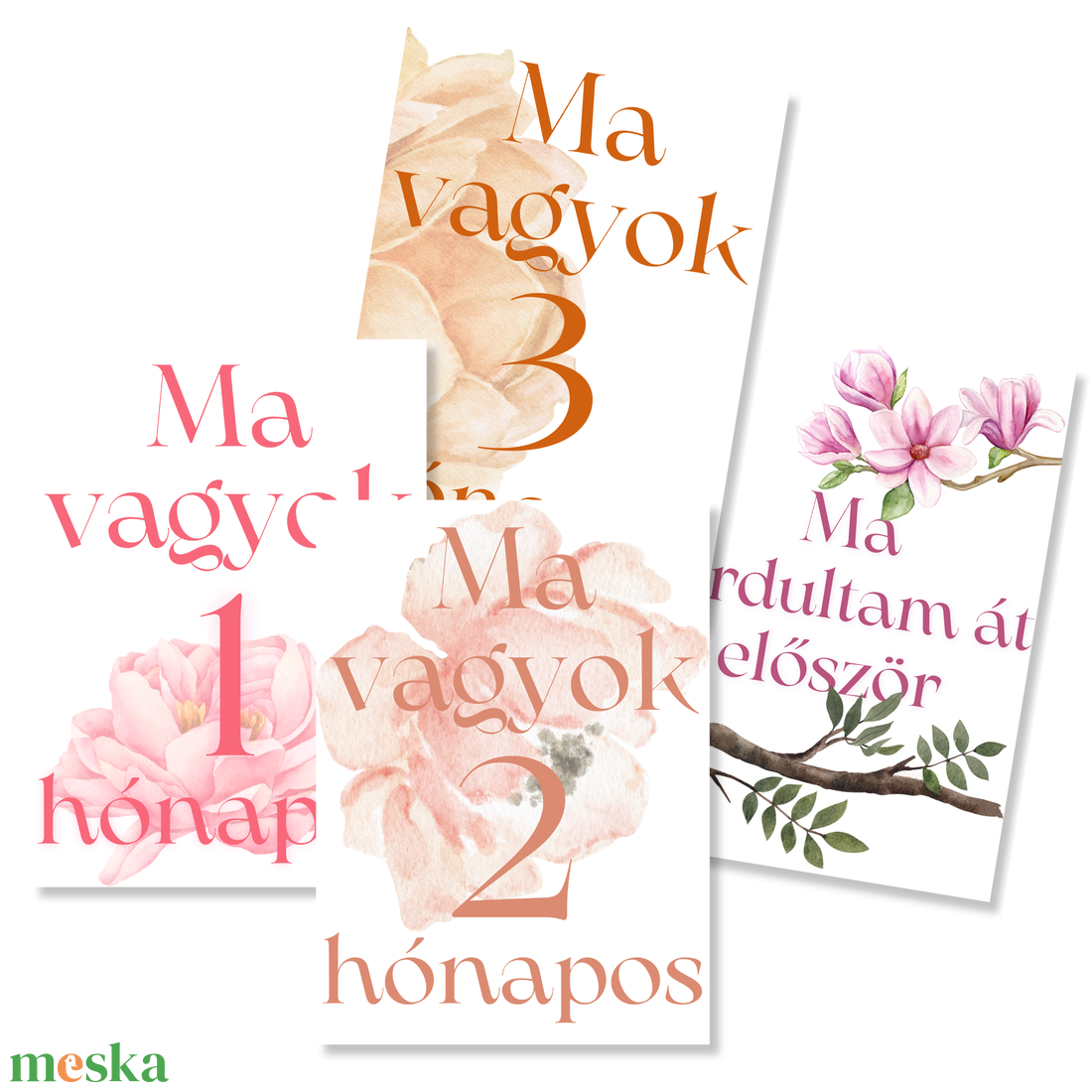 Mérföldkő kártyák - Flowers (11x15 cm) - baba - mama - babafotózás - baba mérföldkő kártyák - Meska.hu