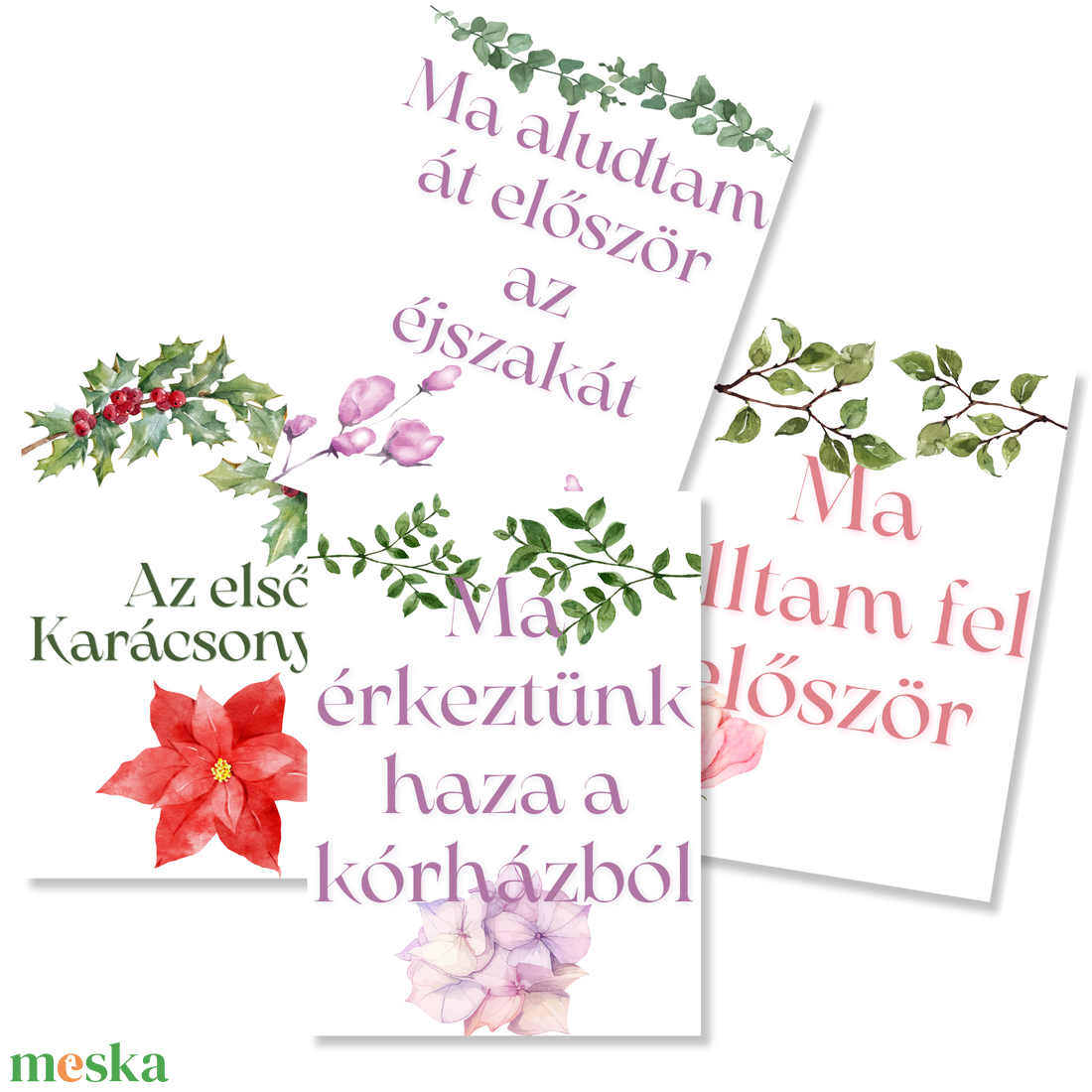 Mérföldkő kártyák - Flowers (11x15 cm) - baba - mama - babafotózás - baba mérföldkő kártyák - Meska.hu