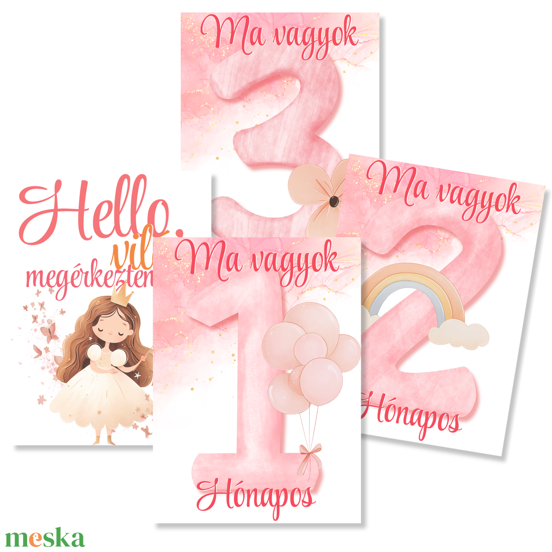 Mérföldkő kártyák - Princess (11x15 cm) - baba - mama - babafotózás - baba mérföldkő kártyák - Meska.hu