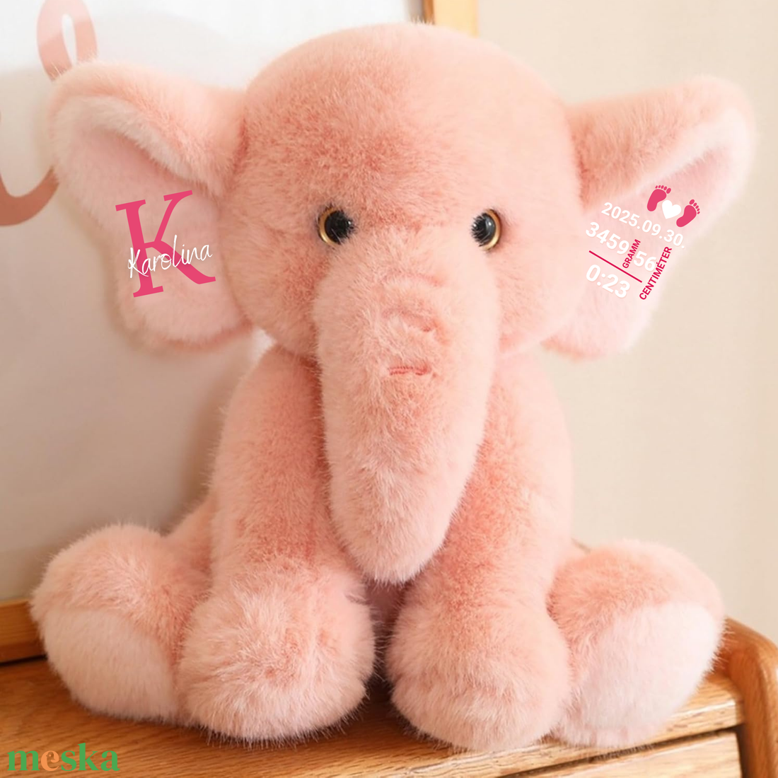 RoseFán - Egyedi rózsaszín plüss emlékőr elefánt (35 cm) - baba - mama - babaemlékek - baba emlékőrző - Meska.hu