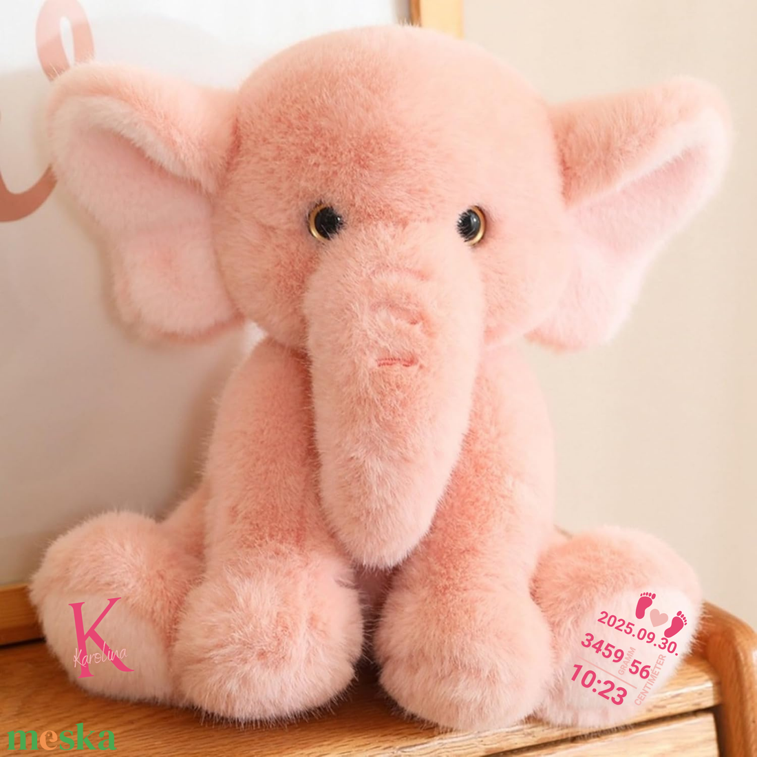 RoseFán - Egyedi rózsaszín plüss emlékőr elefánt (35 cm) - baba - mama - babaemlékek - baba emlékőrző - Meska.hu