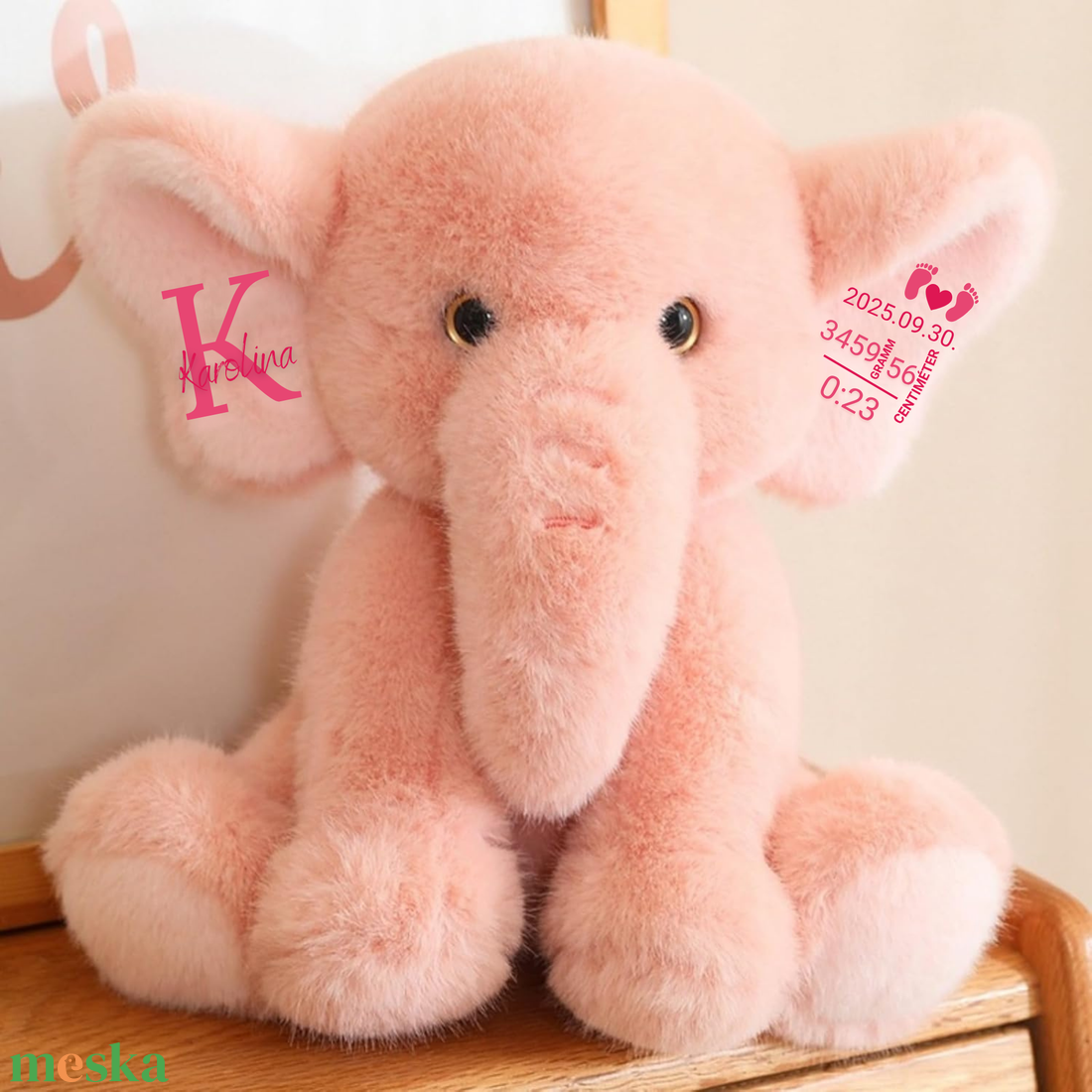 RoseFán - Egyedi rózsaszín plüss emlékőr elefánt (35 cm) - baba - mama - babaemlékek - baba emlékőrző - Meska.hu