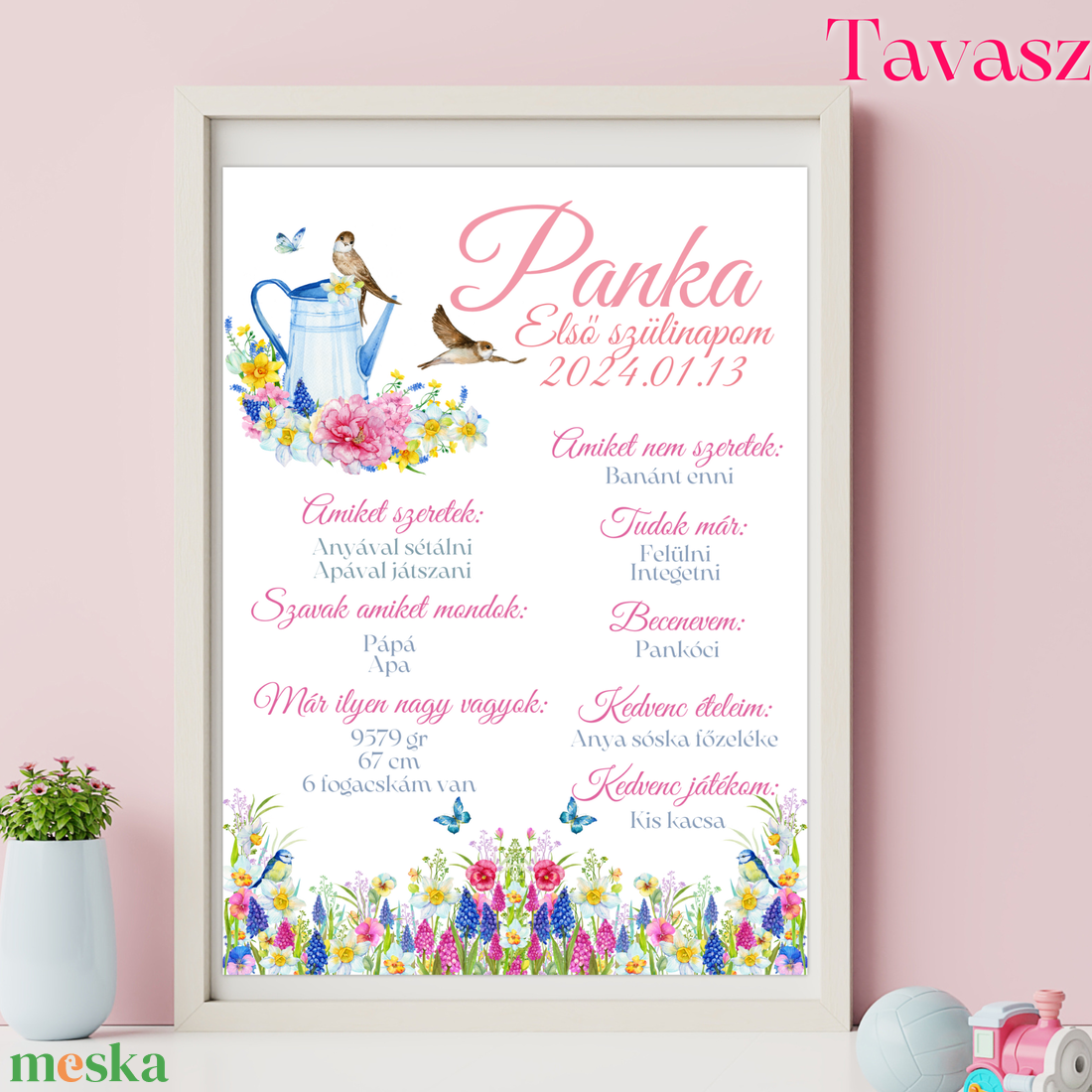Szülinapi Emlék Plakát - Lányos (A3) - baba - mama - babaszoba dekoráció - babaszoba kép - Meska.hu