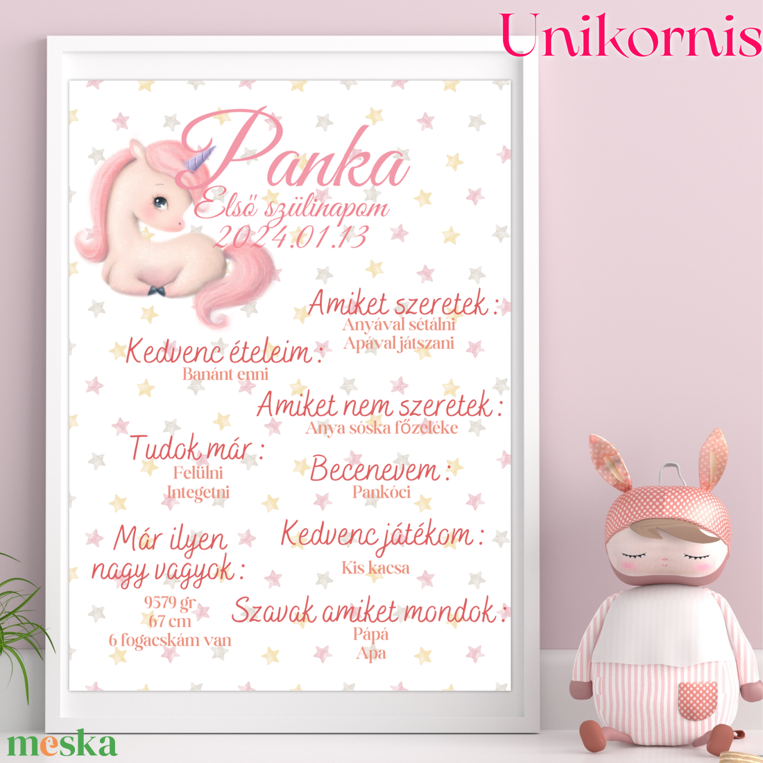 Szülinapi Emlék Plakát - Lányos (A3) - baba - mama - babaszoba dekoráció - babaszoba kép - Meska.hu