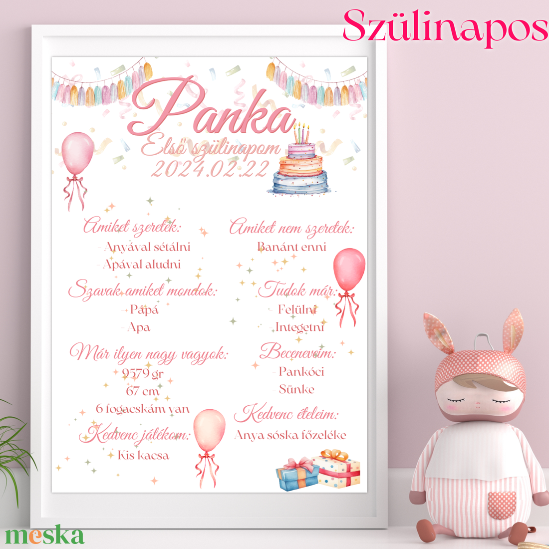 Szülinapi Emlék Plakát - Lányos (A3) - baba - mama - babaszoba dekoráció - babaszoba kép - Meska.hu