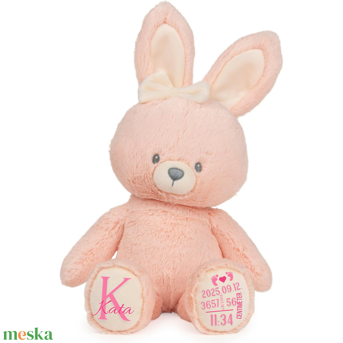 Rosy - Egyedi rózsaszín plüss emlékőr nyuszi (30 cm) - baba - mama - babaemlékek - baba emlékőrző - Meska.hu