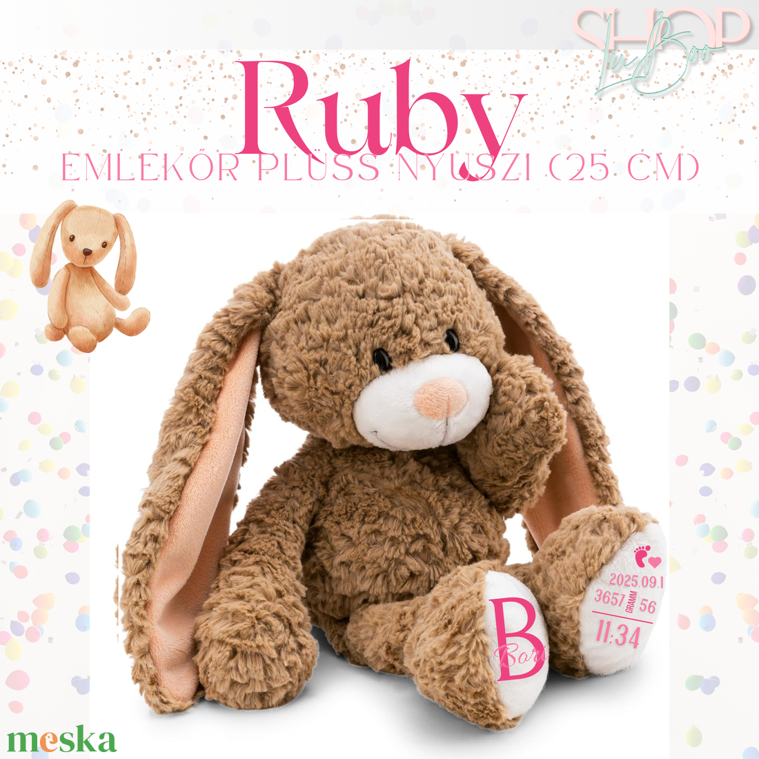 Ruby - Emlékőr plüss nyuszi (25 cm) - baba - mama - babaemlékek - baba emlékőrző - Meska.hu