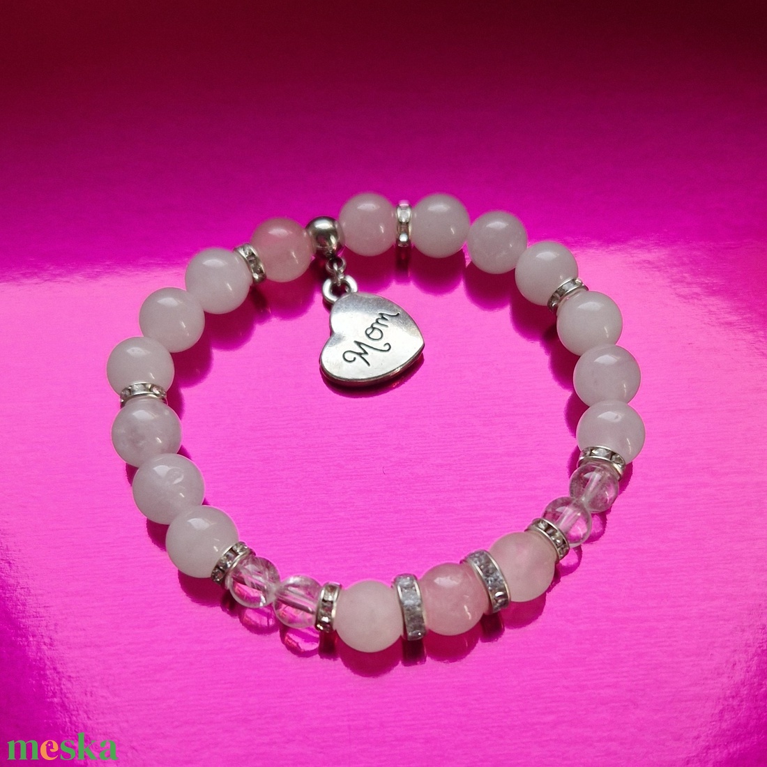 Rózsakvarc jáde kristály karkötő - ékszer - karkötő - karkötő medállal - Meska.hu