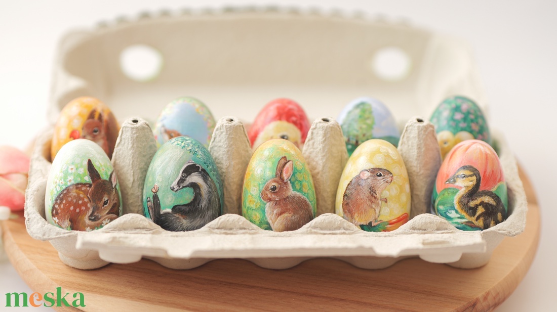 Kézzel festett húsvéti fatojás - ünnepi díszek, dekorációk - húsvéti díszek és dekorációk - húsvéti asztaldíszek - Meska.hu