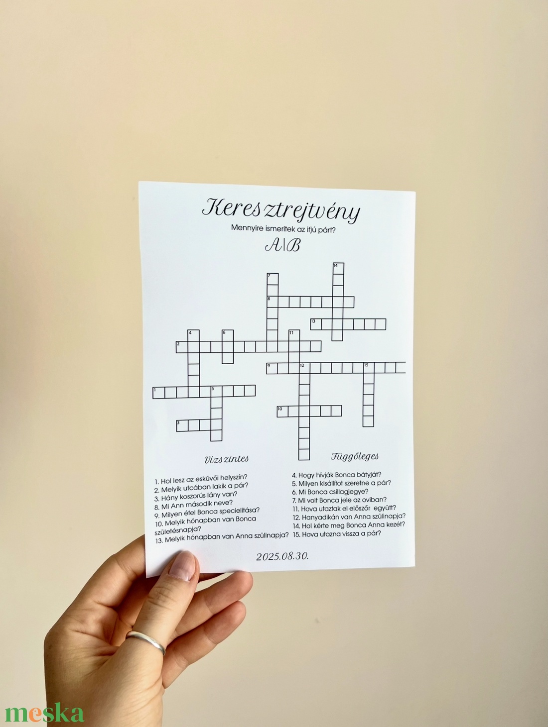Személyre szabott esküvői keresztrejtvény - művészet - grafika & illusztráció - művészi nyomat - Meska.hu