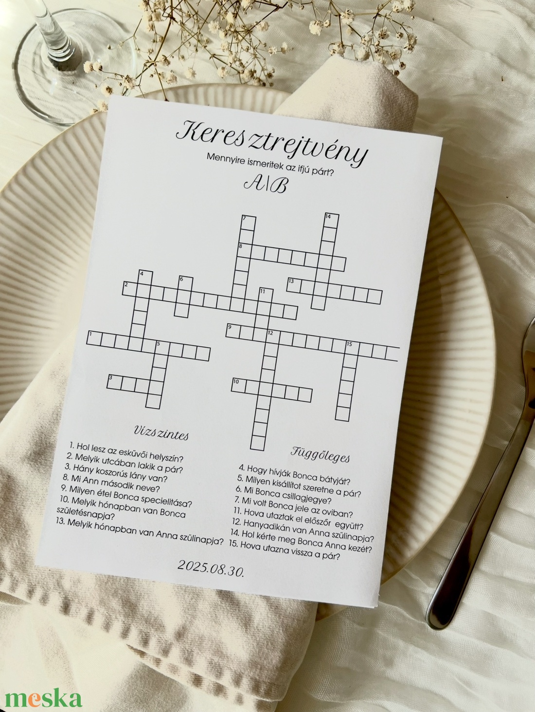 Személyre szabott esküvői keresztrejtvény - művészet - grafika & illusztráció - művészi nyomat - Meska.hu