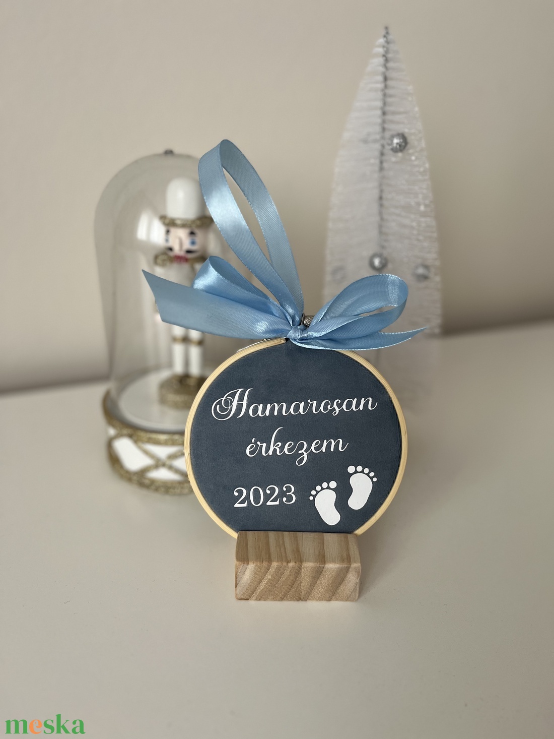 Hamarosan érkezem bababejelentő karácsonyfa dísz - ruha & divat - babaruha & gyerekruha - babafotózási ruha és kellék - Meska.hu