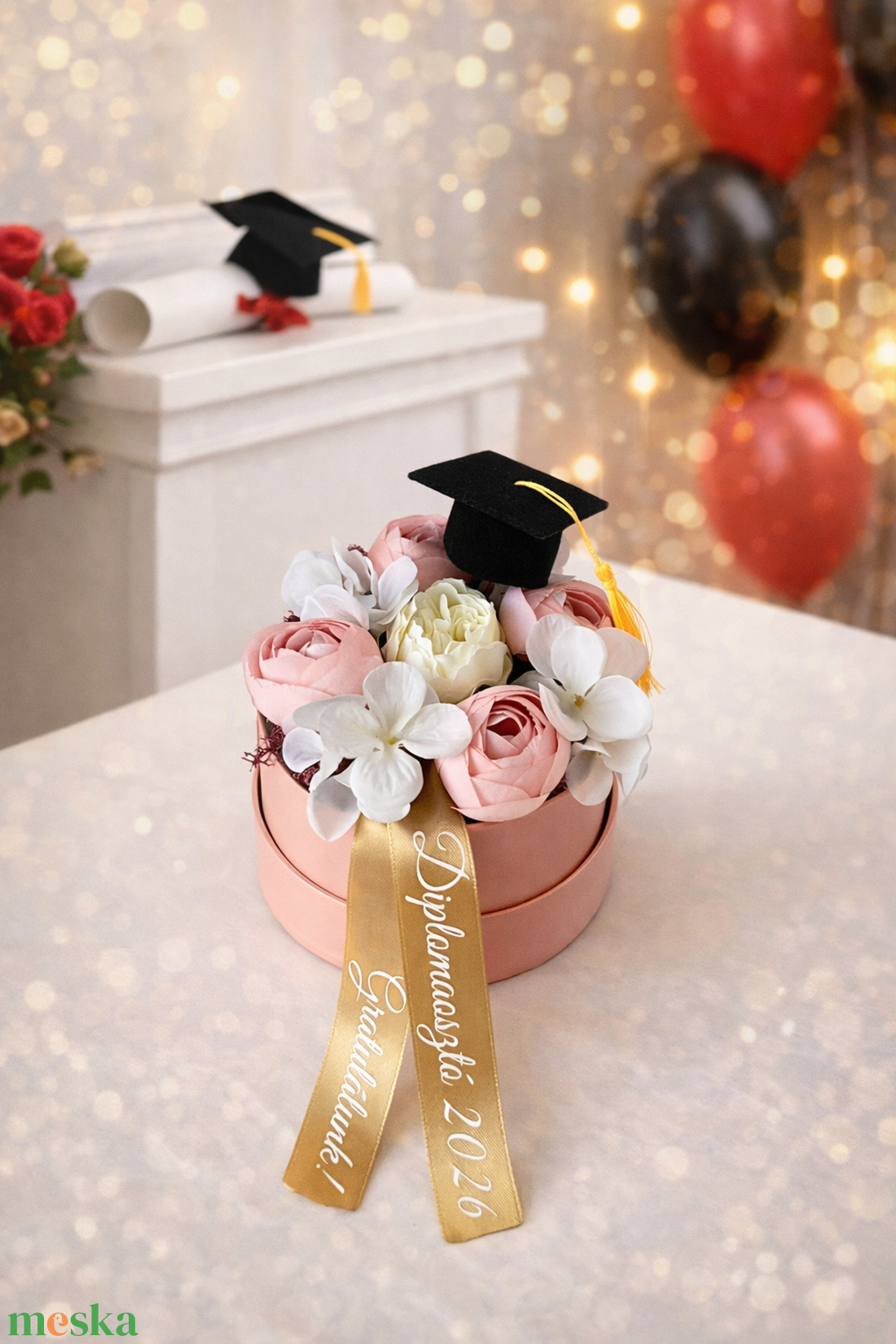 Diplomaosztó virágbox rózsaszín dobozban - otthon & életmód - dekoráció - virágdísz és tartó - virágbox, virágdoboz - Meska.hu
