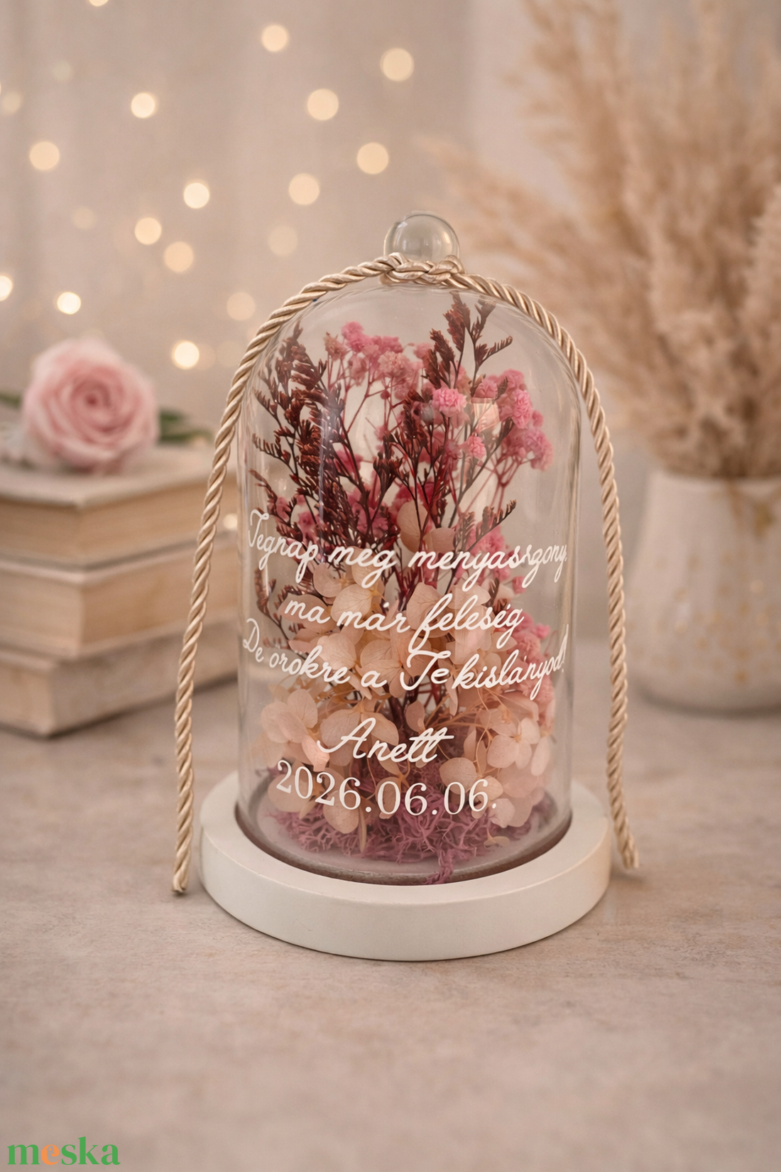 Virágbúra szárazvirággal, egyedi felirattal esküvői szülőköszöntő ajándék - esküvő - emlék & ajándék - szülőköszöntő ajándék - Meska.hu
