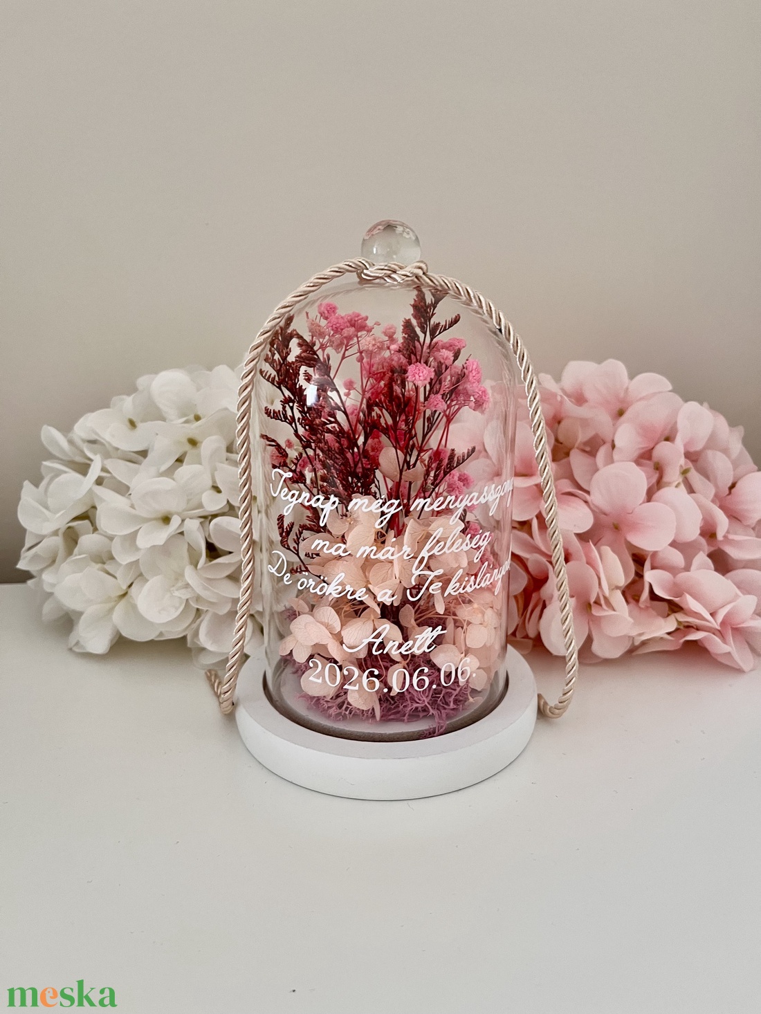 Virágbúra szárazvirággal, egyedi felirattal esküvői szülőköszöntő ajándék - esküvő - emlék & ajándék - szülőköszöntő ajándék - Meska.hu