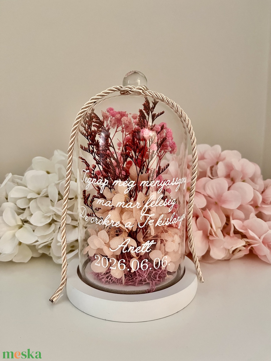 Virágbúra szárazvirággal, egyedi felirattal esküvői szülőköszöntő ajándék - esküvő - emlék & ajándék - szülőköszöntő ajándék - Meska.hu