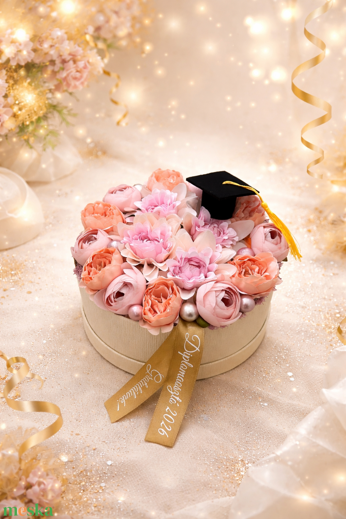 Diplomaosztó ÓRIÁS kör alakú virágbox - otthon & életmód - virágdekoráció - virágok - virágbox - Meska.hu