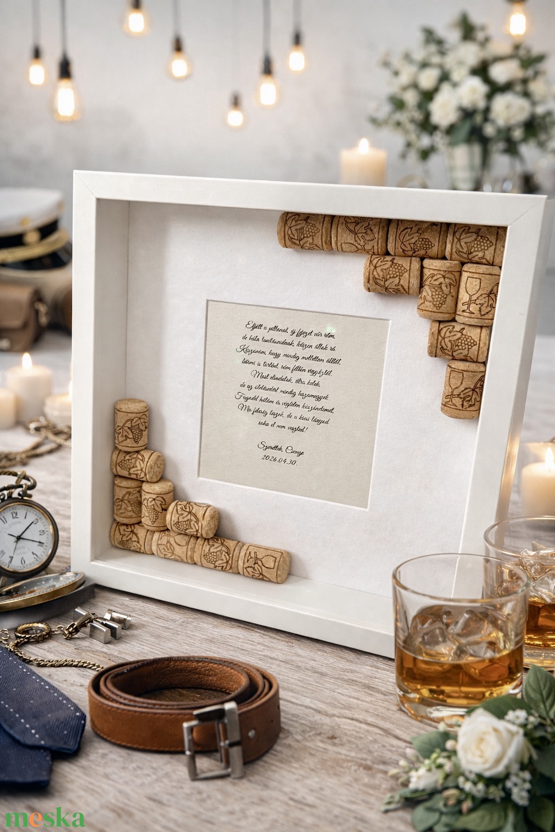 Szülőköszöntő képkeret örömapa, nagyapa részére kedves üzenettel, boros dugós dekorral - esküvő - emlék & ajándék - szülőköszöntő ajándék - Meska.hu