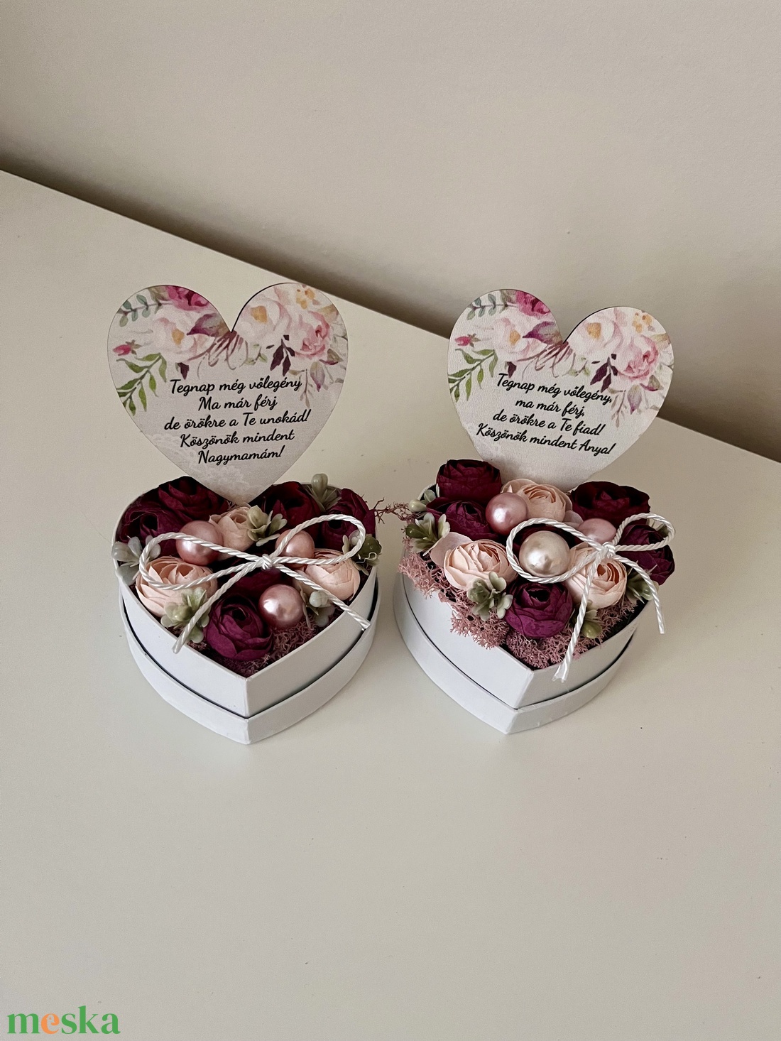 Szülőköszöntő, nagymama köszöntő mini virágbox - mályva álom - esküvő - emlék & ajándék - szülőköszöntő ajándék - Meska.hu