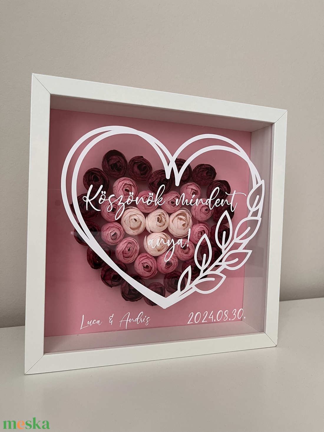 Szülőköszöntő ajándék SZÍV mintás mályva virágos képkeret - esküvő - emlék & ajándék - szülőköszöntő ajándék - Meska.hu