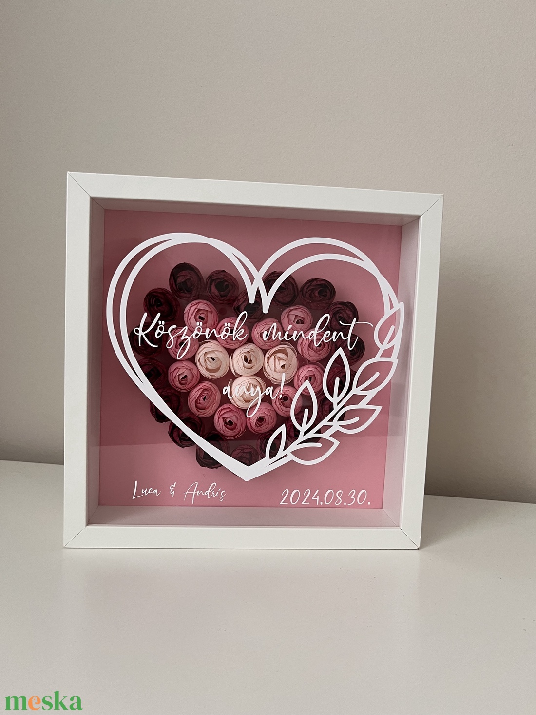 Szülőköszöntő ajándék SZÍV mintás mályva virágos képkeret - esküvő - emlék & ajándék - szülőköszöntő ajándék - Meska.hu