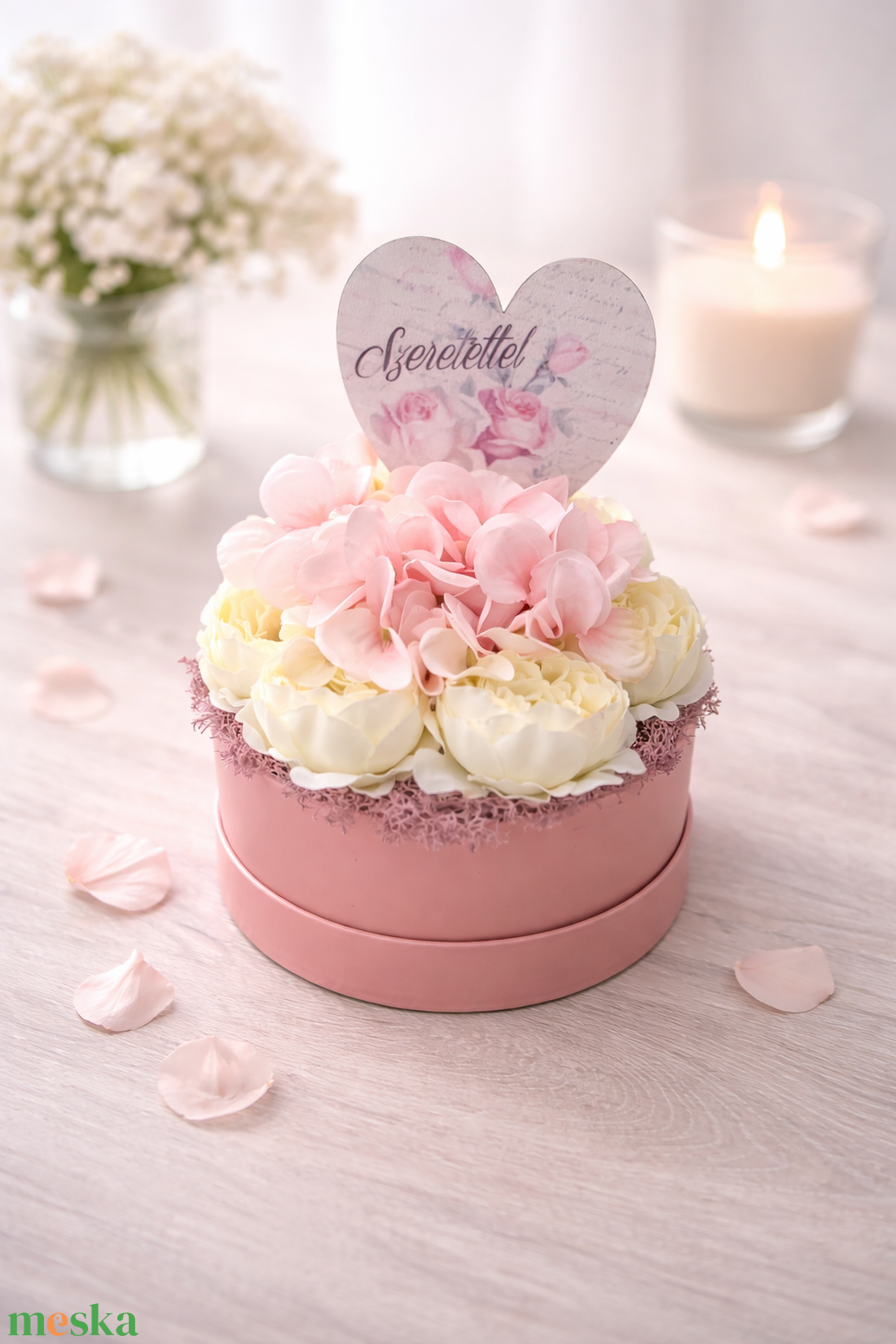 Szülőköszöntő, nagymama köszöntő közepes KÖR virágbox köszöntő táblával - anyák napjára szeretettel - esküvő - emlék & ajándék - szülőköszöntő ajándék - Meska.hu