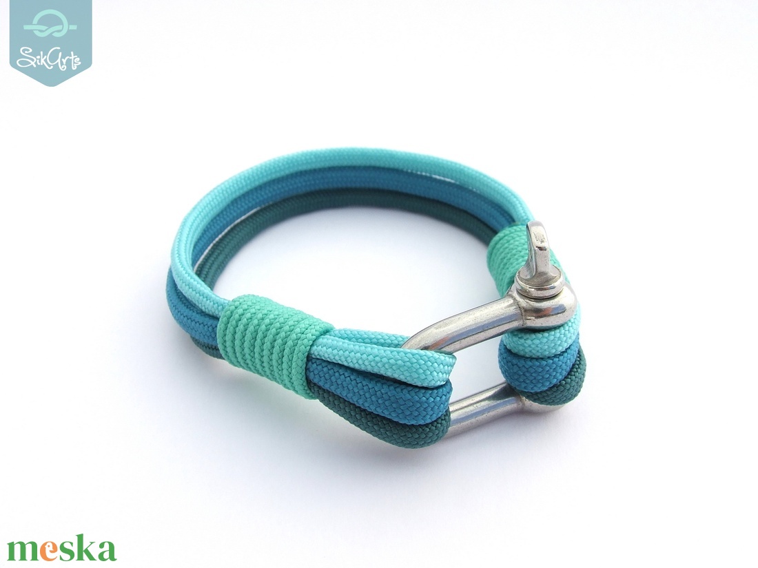 NAUTICAL paracord karkötő - Aqua - ékszer - karkötő - fonott karkötő - Meska.hu