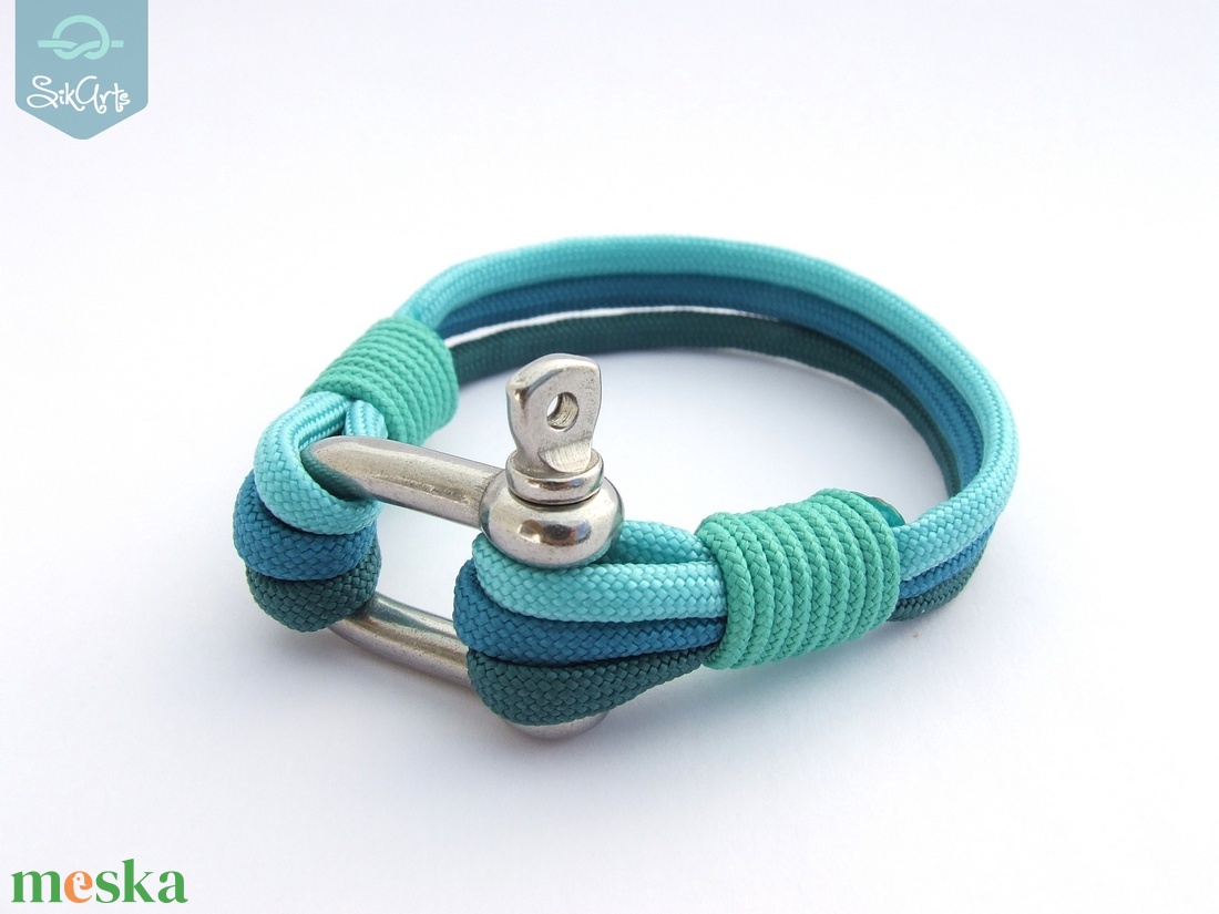 NAUTICAL paracord karkötő - Aqua - ékszer - karkötő - fonott karkötő - Meska.hu