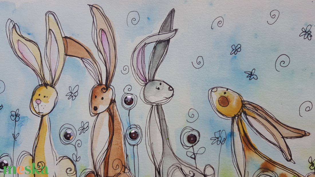 Meghökkent nyuszik - művészet - grafika & illusztráció - tus - Meska.hu