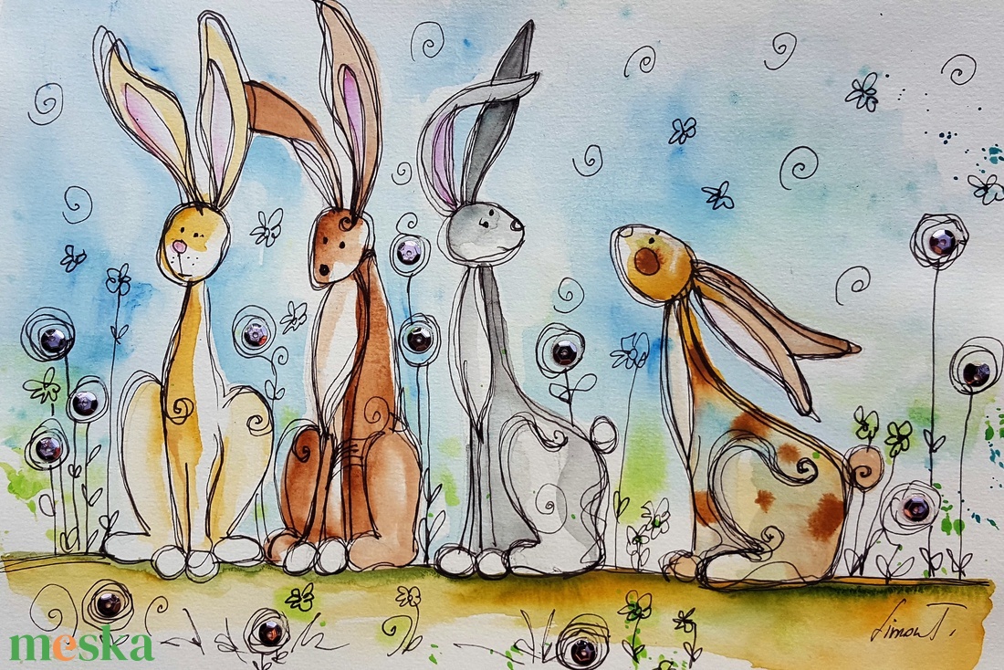 Meghökkent nyuszik - művészet - grafika & illusztráció - tus - Meska.hu