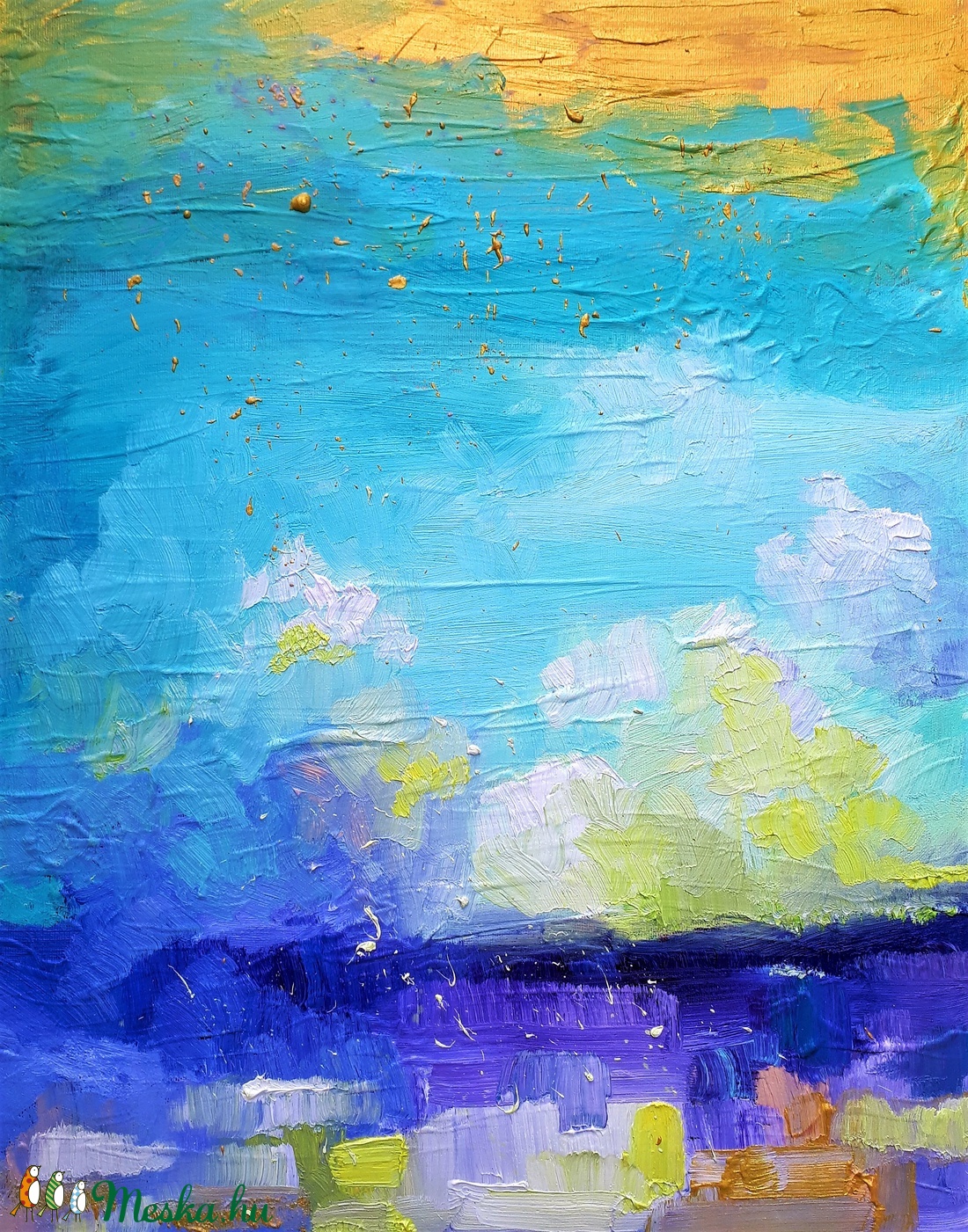 Türkiz és arany égbolt (50x70cm) - művészet - festmény - olajfestmény - Meska.hu Türkiz és arany égbolt (50x70cm) - művészet - festmény - olajfestmény - Meska.hu