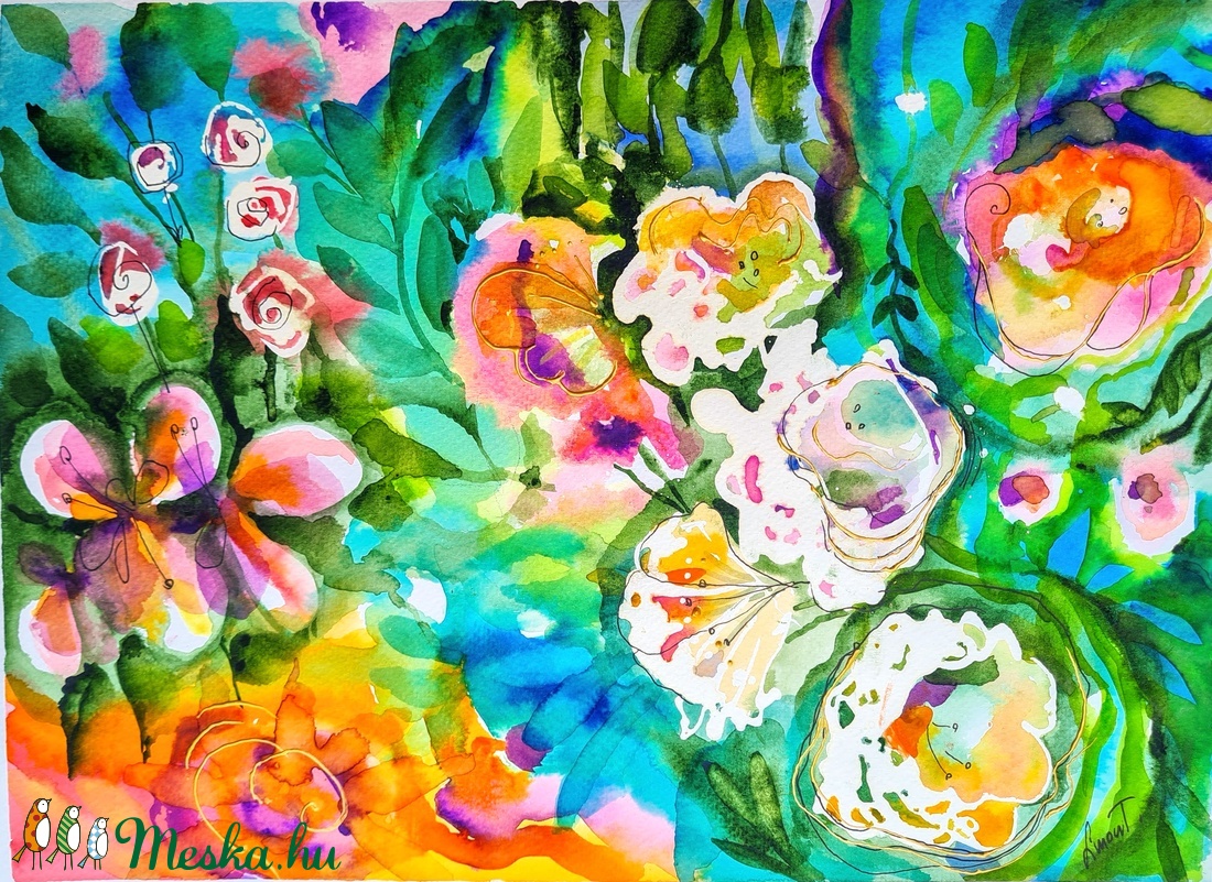 Nyár a kertben 2. (30x40cm) - művészet - festmény - akvarell - Meska.hu