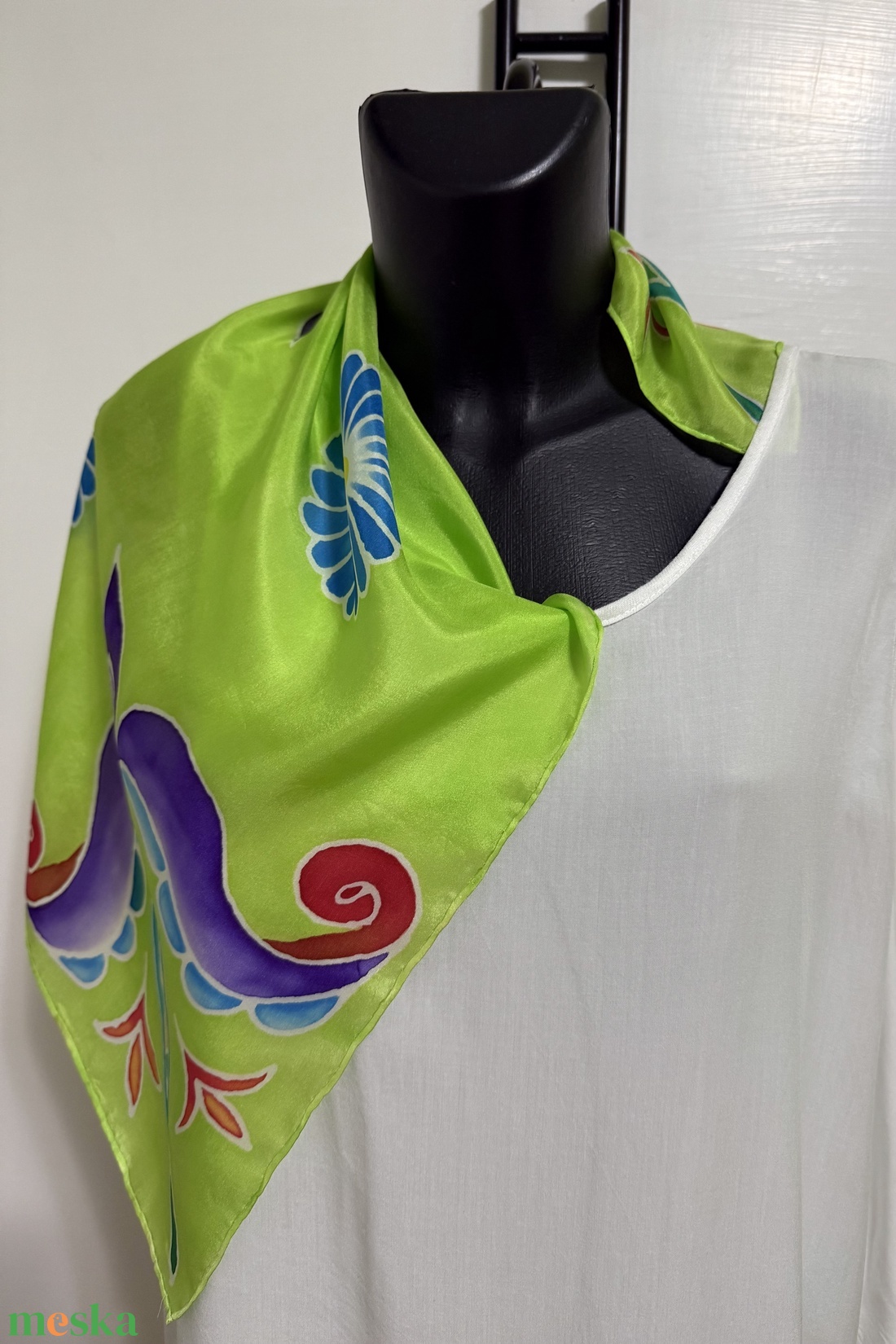 Őszi Zöld Harmónia � kézzel festett selyemkendő - ruha & divat - sál, sapka, kendő - kendő - Meska.hu