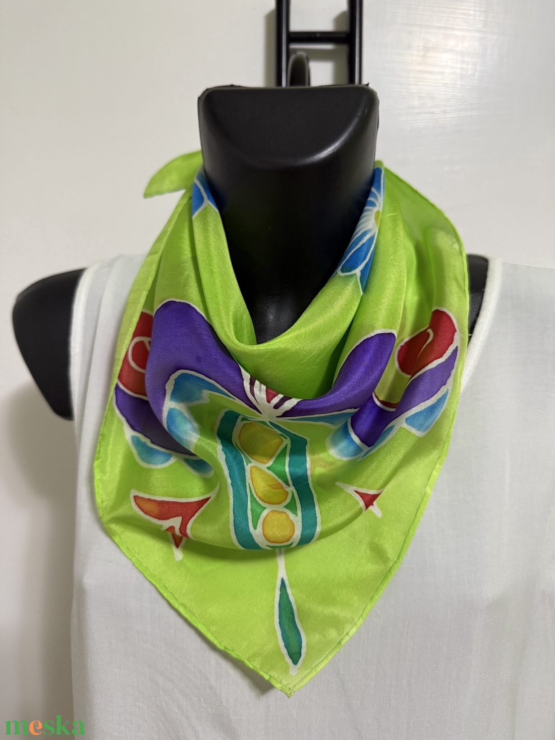 Őszi Zöld Harmónia � kézzel festett selyemkendő - ruha & divat - sál, sapka, kendő - kendő - Meska.hu