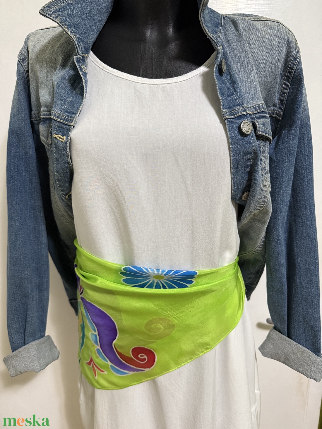 Őszi Zöld Harmónia � kézzel festett selyemkendő - ruha & divat - sál, sapka, kendő - kendő - Meska.hu