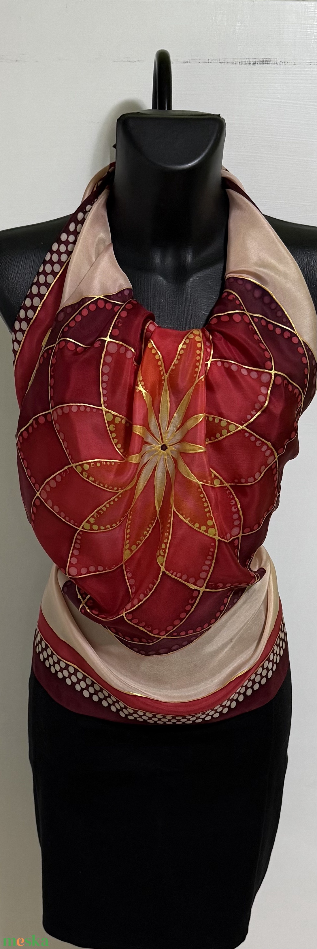 Mandala Harmónia Bordóban � egyedi, kézzel festett selyemkendő - ruha & divat - sál, sapka, kendő - kendő - Meska.hu