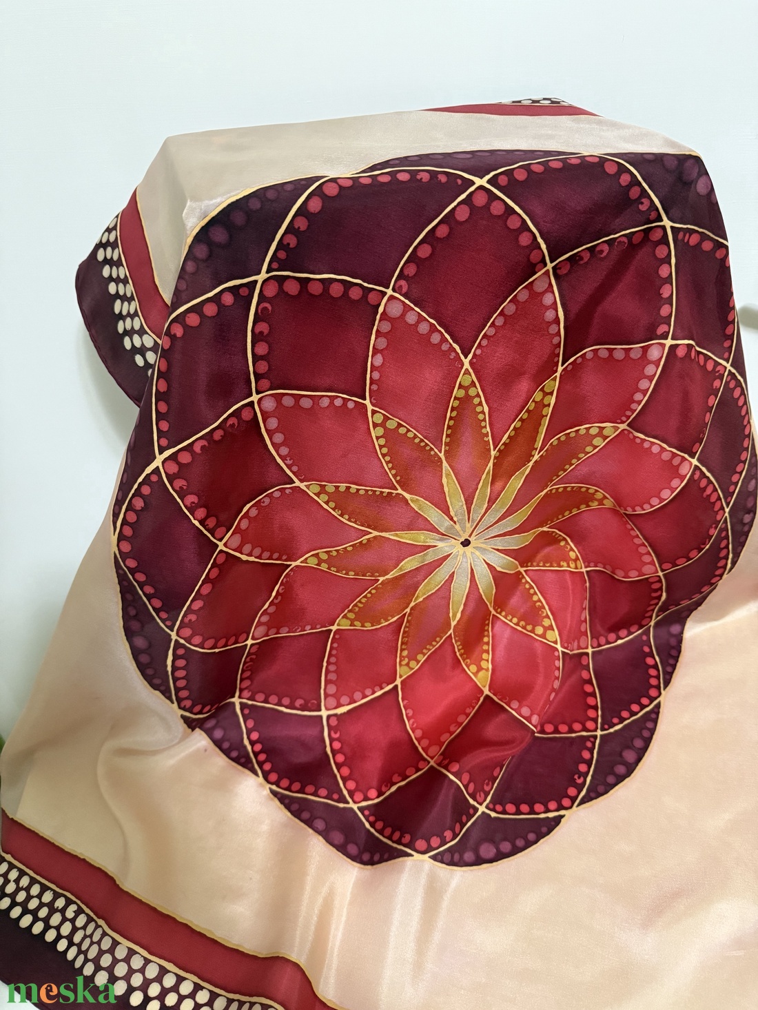Mandala Harmónia Bordóban � egyedi, kézzel festett selyemkendő - ruha & divat - sál, sapka, kendő - kendő - Meska.hu