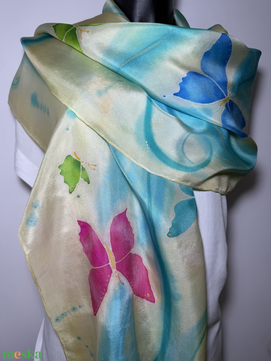 Kézzel festett 100% hernyóselyem selyemsál � különleges Anyák napi ajándék - ruha & divat - sál, sapka, kendő - sál - Meska.hu