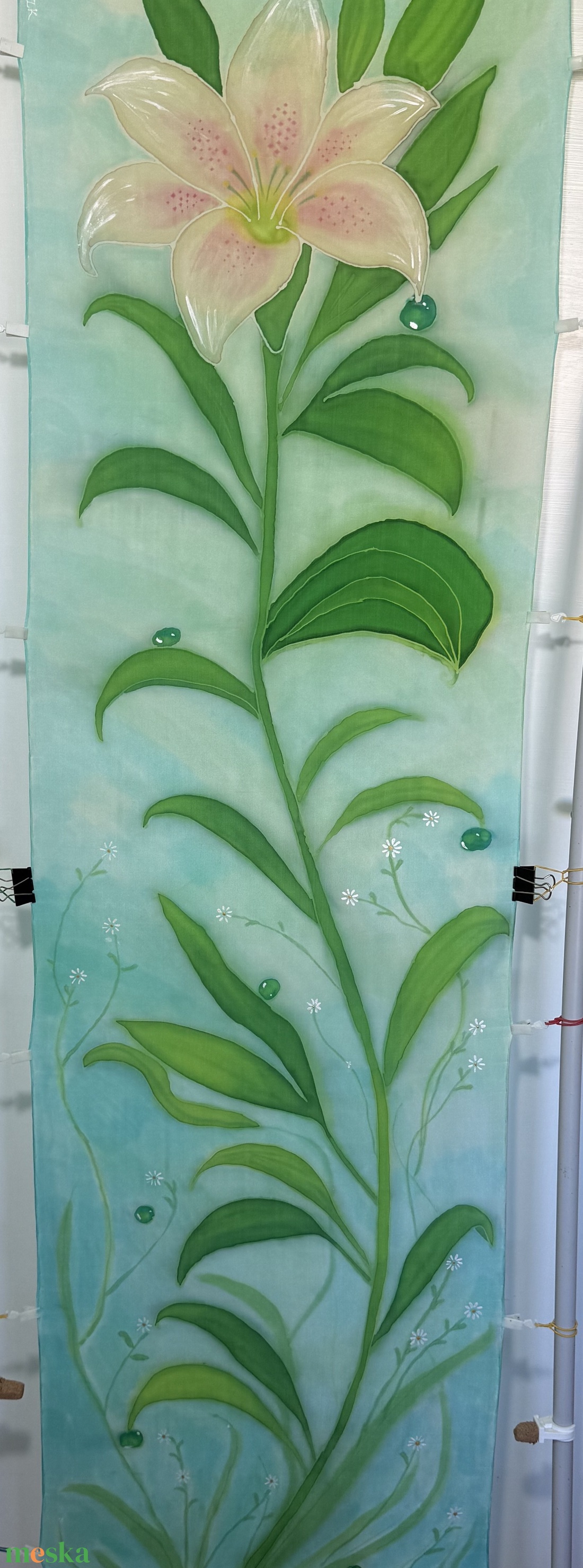 Harmatvirág kézzel festett selyemsál � zöld-türkiz elegancia - ruha & divat - sál, sapka, kendő - sál - Meska.hu