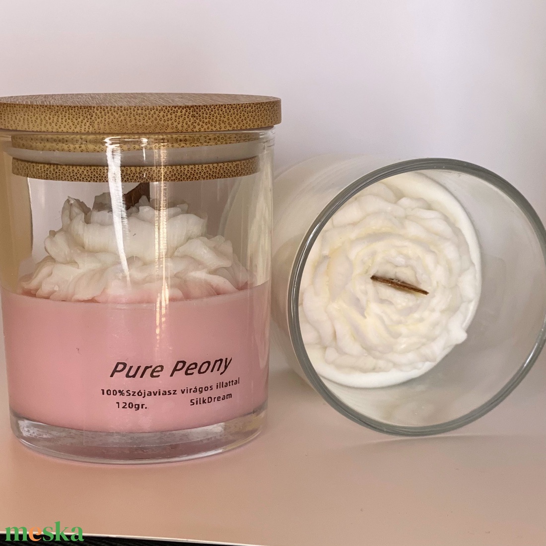 Pure Peony szója gyertya  üvegben  - otthon & életmód - gyertya, illat, aroma - gyertya - Meska.hu