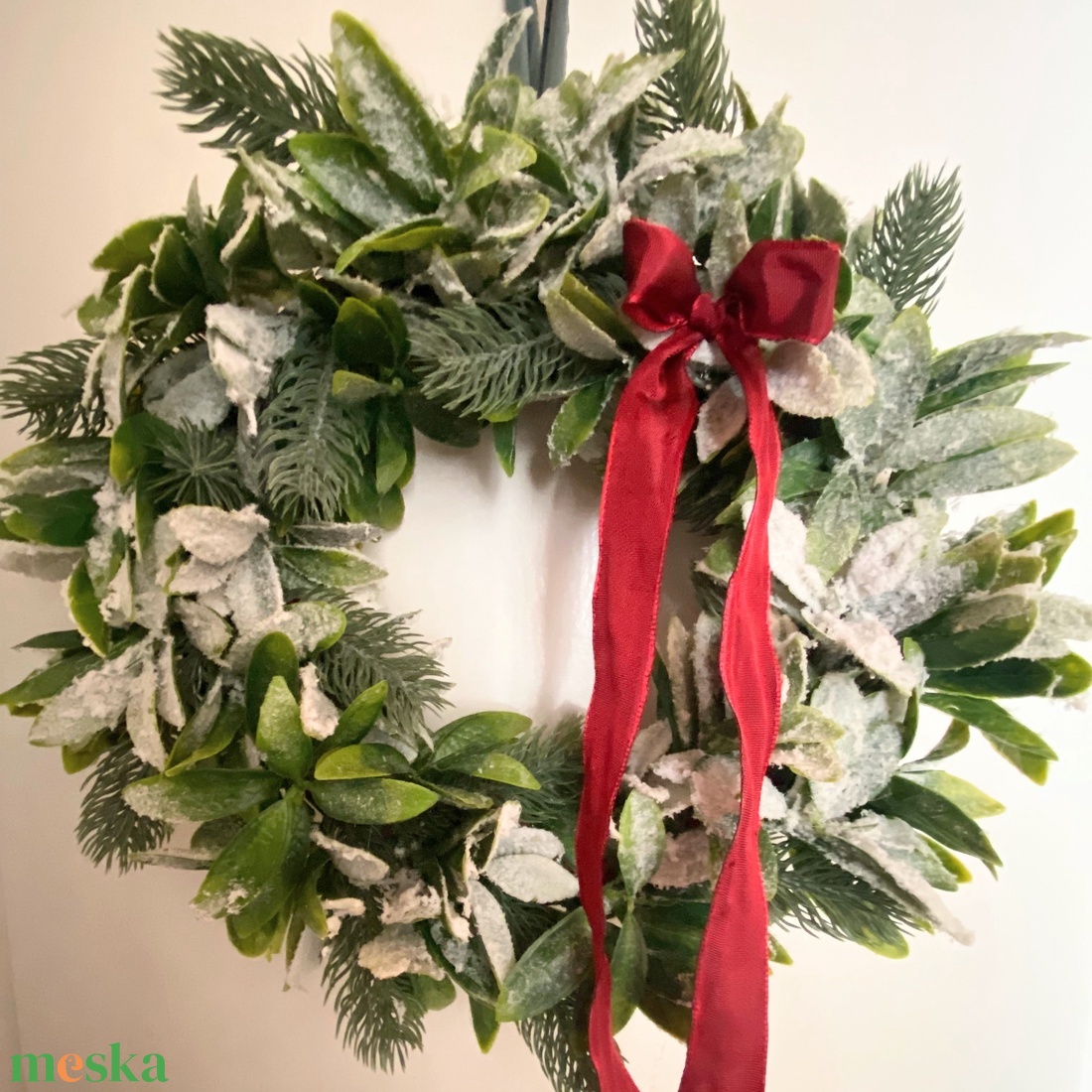 Piros masnis karácsonyi kopogtató ajtódísz koszorú - otthon & életmód - dekoráció - ajtó- és ablak dekoráció - ajtódísz & kopogtató - Meska.hu