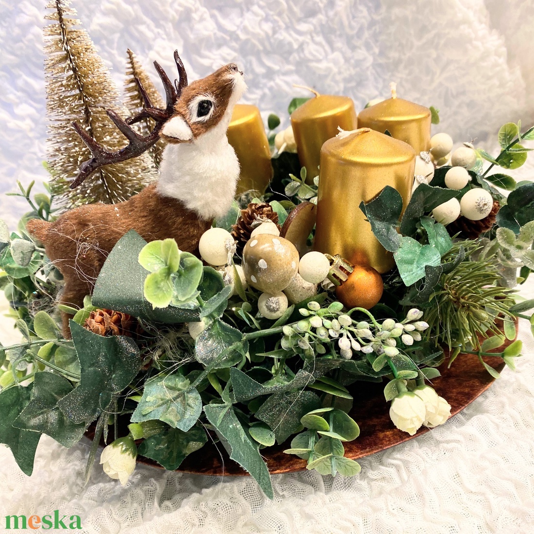 Szarvasos Adventi koszorú asztaldísz - otthon & életmód - dekoráció - ajtó- és ablak dekoráció - ajtódísz & kopogtató - Meska.hu