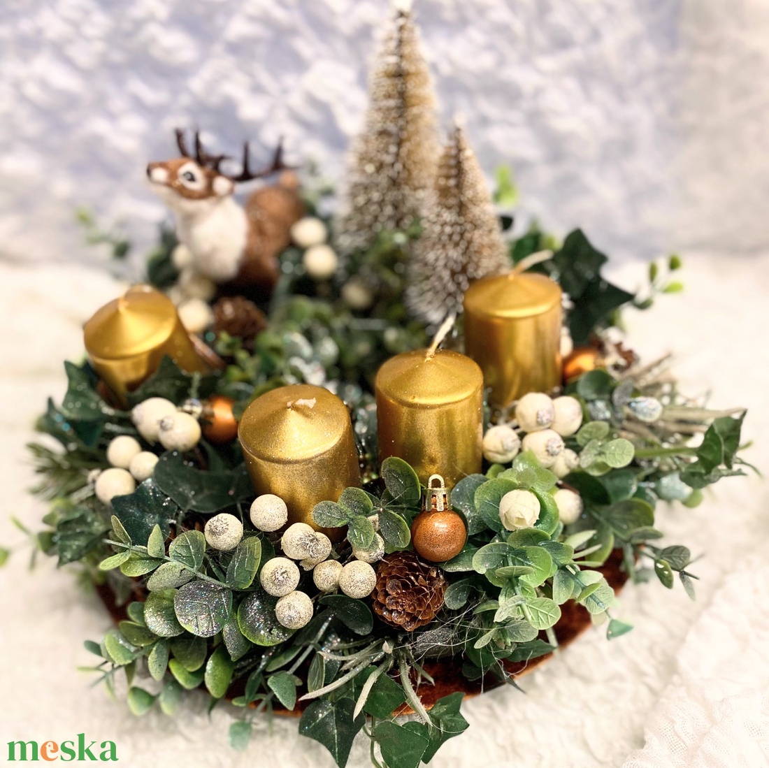 Szarvasos Adventi koszorú asztaldísz - otthon & életmód - dekoráció - ajtó- és ablak dekoráció - ajtódísz & kopogtató - Meska.hu