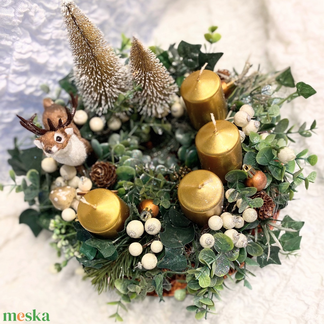 Szarvasos Adventi koszorú asztaldísz - otthon & életmód - dekoráció - ajtó- és ablak dekoráció - ajtódísz & kopogtató - Meska.hu